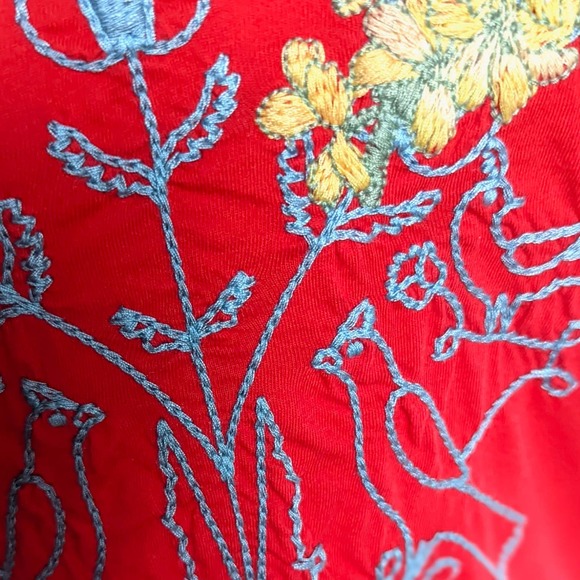 Johnny Was Love Bird Floral Embroidered Flutter Short Sleeve Top Tee Red Sz Med - Picture 3 of 8